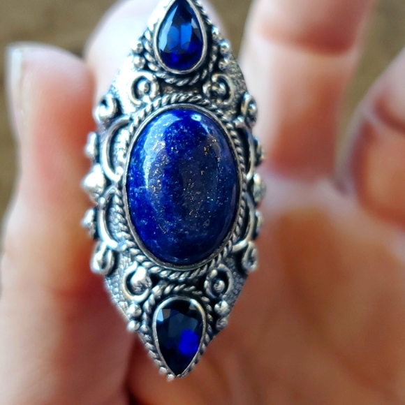 New Lapis Lazuli & Blue Topaz 925 Silver Statement Ring. - Picture 15 of 15